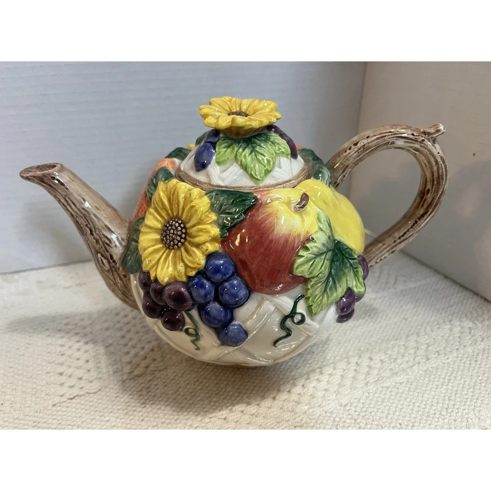 VTG Tommy China Ceramic Teapot, Teacup & Plate,‎ Sunflower & Fruit Design, Japan